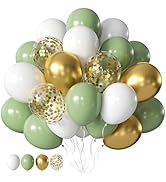 CVPARTON White Gold Sage Green Balloons, 55 PCS 12 Inch Assorted Colors White and Gold, Sage Gree...