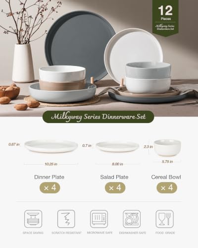 Image of Famiware Milkyway Plates and Bowls Set, 12 Pieces Dinnerware Sets, Dishes Set for 4, Multi-color