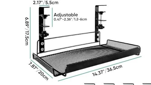 Image of Under Desk Mesh Tray, Desktop Hanging Organizer Clamp-On Storage, Under Table Cord Organizer Cable Management for Office,Home
