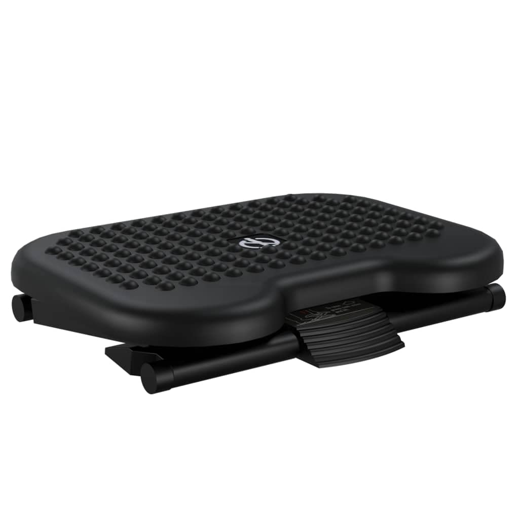 Ergonomische Fußstütze Schwarz 46x34,5x11 cm aus HIPS mit Massagefläche und 3-Fach höhenverstellbarem Design für Büro und Zuhause zur Entlastung von Beinen, Hüfte und Rücken