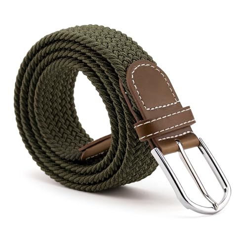 Cinturón trenzado extensible y elástico, Cinturón de tela elástica trenzada, Cinturón de tejido elástico, Cinturón ajustable trenzado, Ajuste flexible, Color verde, 110 cm