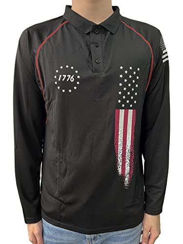 HARGLESMAN Mens American Flag Long Sleeve Polo Shirt2