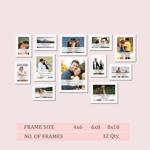Image of Family Photo Frame Set of 12 for Wall Decor, Wooden Finish Collage Picture Frames for Living Room, Bedroom, Multi-Size Wall Hanging Gallery Frame Set, (7 Set 4x6, 4 Set 6x8, 1 Set 8x10 Inch)