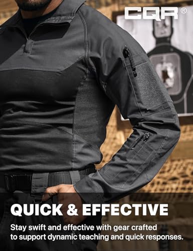 Image of CQR Men's Tactical Combat Shirt, 1 /4 Zip Long Sleeve Breathable Military BDU Training Top for Shooting, Hunting, Range Use