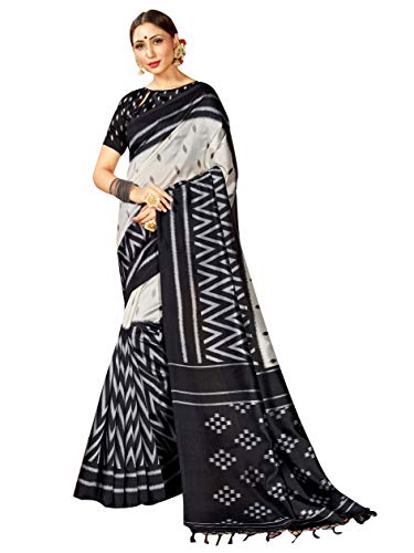 Sarees for Women Mysore Art Silk Printed Saree || Ethnic Gift Indian Traditional Wedding Sari with Unstitched Blouse Off White