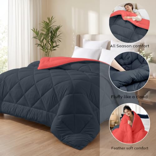 Image of AYKA Reversible Comforter 220 GSM Microfiber Reversible AC Comforter /Blanket for Winter /Quilt /Duvets for King Size Single Bed Comforter (60 * 90, Red & Charcoal)| TC - 220