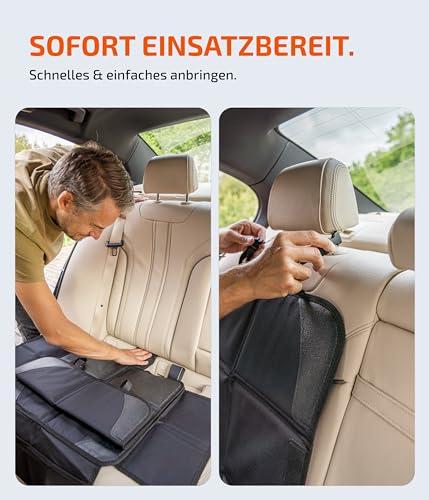 LIONSTRONG® Kindersitzunterlage Autositzschoner [ISOFIX GEEIGNET] - wasserabweisender Polyester Stoff schwarz - Sitzschutz Sitzschoner Auto Kindersitz - universell kompatibel (Schwarz)