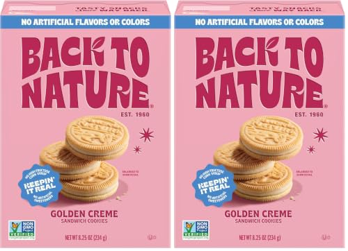 Image of Back to Nature Golden Vanilla Creme Sandwich Cookies, Plant Based, Non-GMO, Plant-Based, Made with Wheat Flour, Snack Happy 8.25 oz Box (Pack of 2)