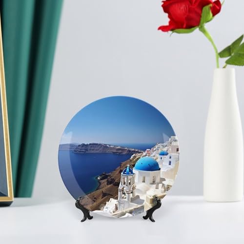 Plato decorativo Bone China vista isla Santorini 6 pulg miniatura 6