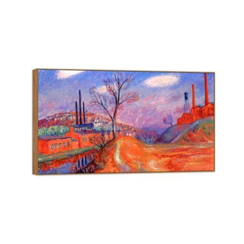 William Glackens Tableau Factories 68x40cm Cadre en Bois pour Décoration Murale Salon