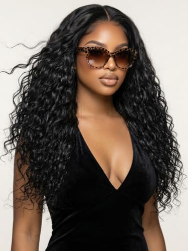 Image of KLAIYI Water Wave Pre Cut 360 Full Lace Frontal Glueless Wig Human Hair Drawstring Pre Plucked Bleached Bye Bye Knots Pre Everything Ready to Wear And Go Curly Beginner Wig with Baby Hair 180% 22Inch