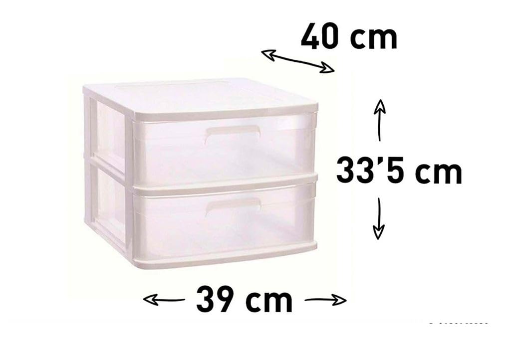 Cassettiera 2 cassetti PVC traslucido e bianco 39x40x33.5