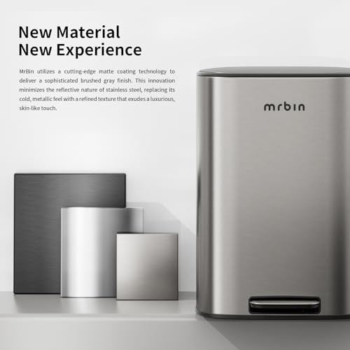 Image of MRBIN Stainless Steel Trash Can, Waste Basket for Small Bathroom Bedroom with Soft Close Lid and Foot Pedal, 6L / 1.6gal Office Garbage Bin Fingerprint-Proof Brushed Eclipse-Grey