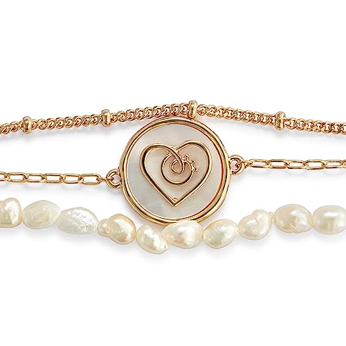 DEMDACO Grateful Heart Mother of Pearl Womens 7 Inch Plus Extension Brass Boxed Fashion Layered Bracelet2