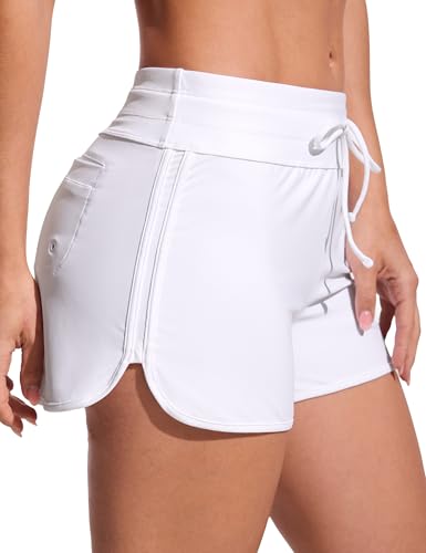 Image of CRZ YOGA Dolphin Classic Fit Board Shorts 3'' | Built in Brief, High Waisted, Tummy Control, Beach, Swim Trunks for Women