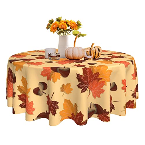 SuQKXCo Fall Maple Acorn Tablecloth 60 Inch Round Thanksgiving Table Cover