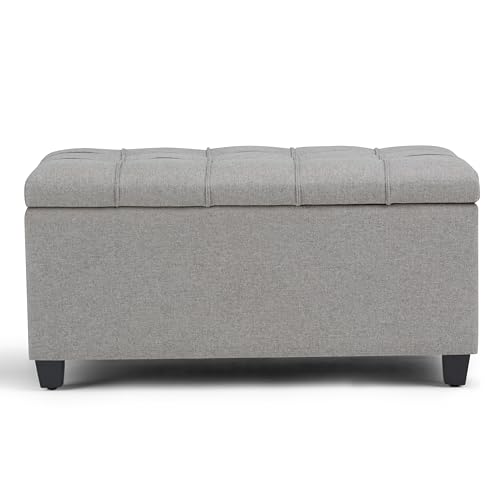 SIMPLIHOME Sienna Storage Ottoman Bench - 33 inch Wide Upholstered Linen Look Fabric Rectangle Storage Ottoman Bench in Fawn Brown, Transitional Tufted Ottoman for Living Room with Lift Top by SIMPLIHOME - Image 4