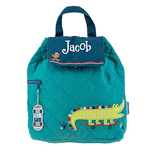 Stephen Joseph Kids Backpack - Personalized Book Bag - Alligator Quilted Bookbag - Back to School Travel Tote Bag with Custom Name