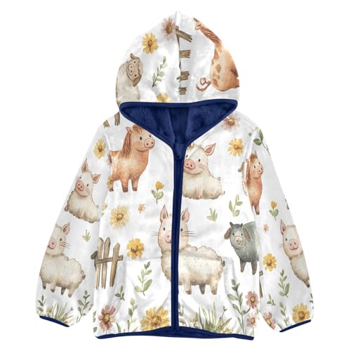 Flowers Farm Animals Toddler Fleece Jacket Girl Boys Hooded Fleece Jacket Coat Warm Outwear Zip-up 3-10T