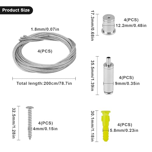KLEHOPE Suspension Cables Kit, 4 Pieces Hanging Lights, 2m Hanging Cord Cable Suspension Kit - Image 2