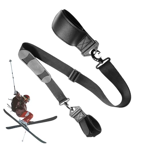 Mozeuu Portaesquís y bastones de esquí | Correas ajustables antideslizantes portátiles | Clips para bastones de esquí, para principiantes, esquiadores, esquí de fondo, senderismo, deportes de invierno