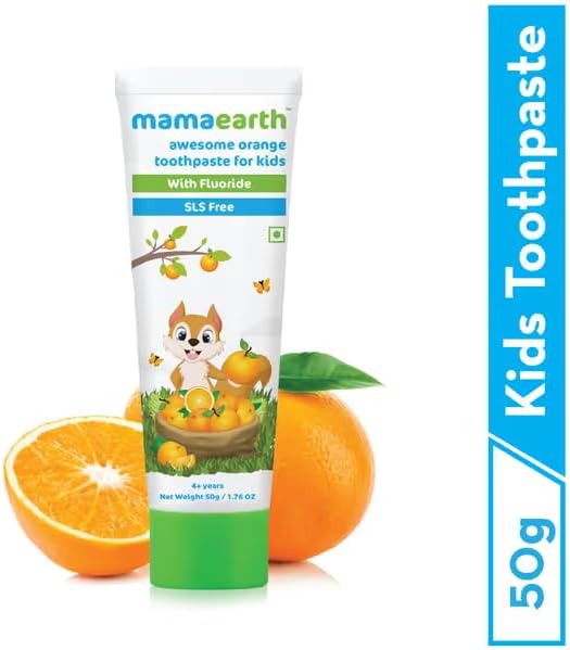 Miniatura 4 de Mamaearth Pasta de dientes natural naranja para niños, limpia suavemente dientes y encías, combate las caries y las caries dentales, con flúor y