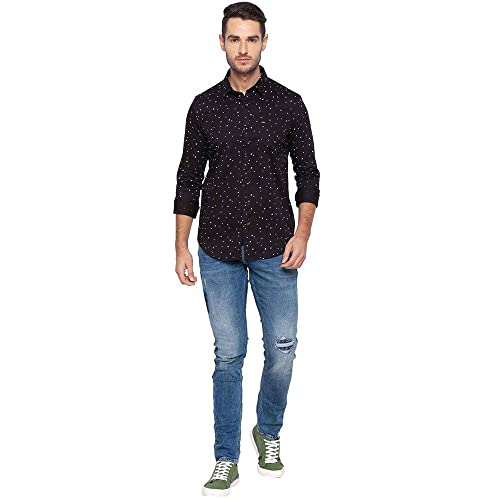 Image of Spykar Mens Cotton Black Printed Shirts