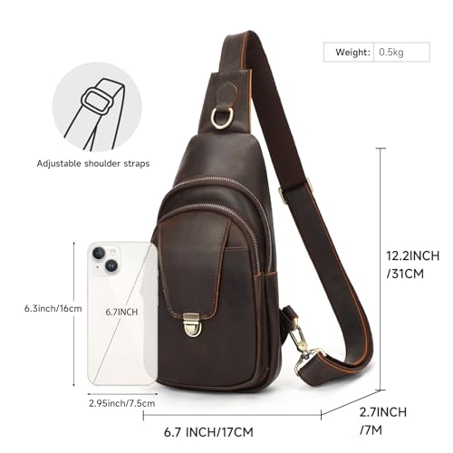 Image of NIUCUNZH Genuine Leather Sling Bag Front Metal-Latch Crossbody Bags Handmade Vintage Chest Shoulder Backpack for Women Men