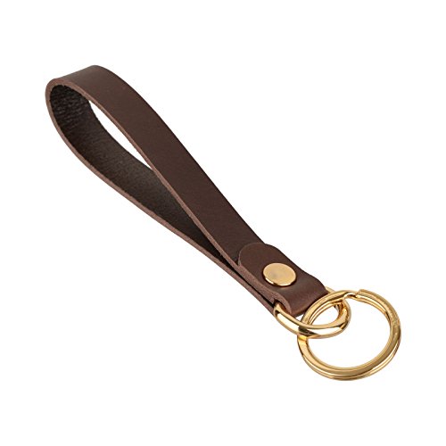Richbud D Valet Key Chain Full Grain Genuine Leather Fob Car Office Home School Key for Men and Women Gold Ring (Coffee Brown)