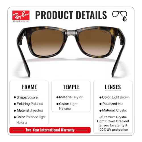 Image of Ray-Ban RB4105 WAYFARER FOLDING CLASSIC Square Shape Sunglasses for Men with Official Eyewear Kit