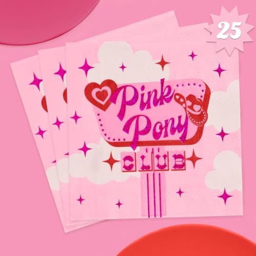 xo, Fetti Pink Pony Club Napkins - 3-ply, 25 pcs | Bachelorette Cocktail Napkins, Dinner Party Setting, Birthday Decoration, Cute Tablescape