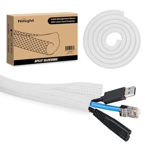 Nilight Cable Sleeve, 10ft-1/2inch Cord Management Sleeves, Braided Sleeving, Split Self Wrapping...