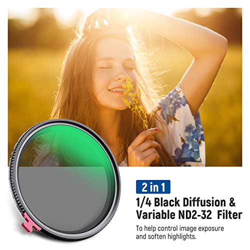 NEEWER 62mm Black Diffusion 1/4 Effect with ND2-ND32 Variable ND Filter 2 in 1 - Image 2
