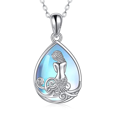 Collier dauphin en argent sterling et pierre de lune synthétique YAFEINI pour femme