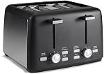 Amazon Basics 4 Grille-pain à tranches, avec 7 Réglages de brunissement, fentes extra larges pour les bagels et pains spéciaux, bacs en croûte amovibles faciles à nettoyer, Annuler/défroster/boutons de bagel, 1500W, noir & argent