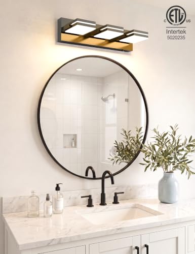 Image of VOLISUN 3 Light Bathroom Vanity Light, 16.15 inch Dimmable Bathroom Light Fixtures Over Mirror, 5 Color Temperatures, 180Rotatable Head, Black LED Vanity Lights for Bathrooms-ETL Certificated