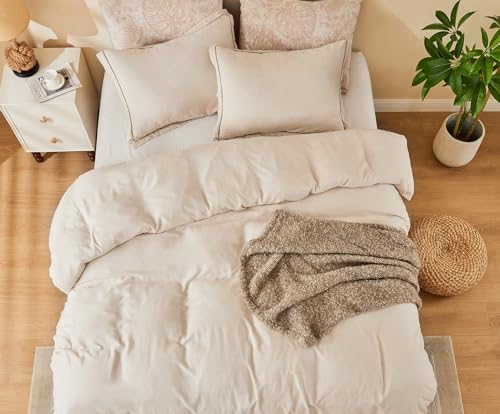 Image of SLEEPBELLA Linen Duvet Cover Set Queen Size-1 Duvet Cover with 2 Pillow Shams with Button Closure Soft Breathable Farmhouse