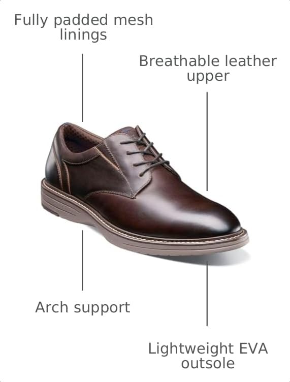 Image of Nunn Bush Griff Plain Toe Oxford Lightweight and Comfortable for All Occasions Leather Lace Up