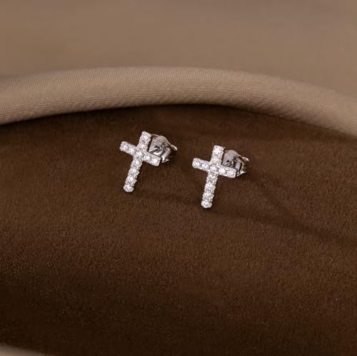 SLUYNZ Solid 925 Sterling Silver Cross Earrings Stud for Women Teens Small CZ Stud Earrings4