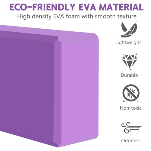 Image of 9 inchx6 inchx3 inch Yoga Blocks, Soft Non-Slip Surface Premium Foam Blocks, Supportive, Lightweight, Odor Resistant, Yoga Accessories for Pilates Meditation General Fitness Stretching Toning (Purple-2