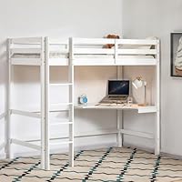 Vida Designs Sydney High Sleeper Bunk Bed, Solid Pine Wood Kids Loft Bed Frame With Desk, Perfect For Children, Single 3 Foot, White