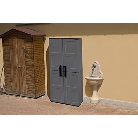 Dmora Outdoor or Indoor Cabinet with 2 Doors and 3 Adjustable Shelves in Polypropylene, 100% Made in Italy, cm 68x37h163, Color Grey Cover