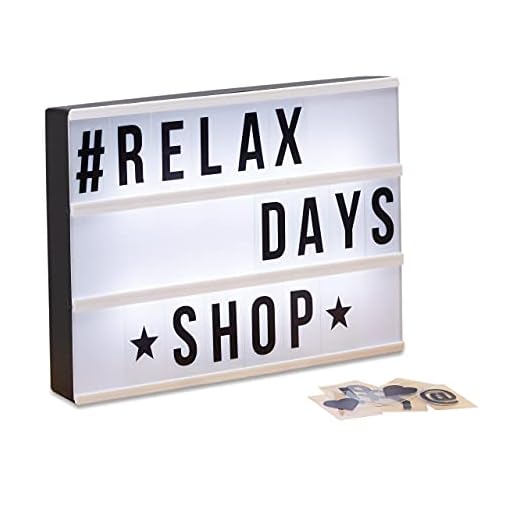 Relaxdays Caja de luz led con 85 letras y símbolos, Blanco y Negro, 22 x 30 x 4,3 cm