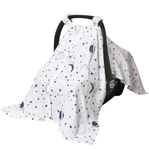 Image of Muslin Car Seat Cover for Babies, Baby Carseat Cover for Boys Girls, Breathable Infant Car Seat Canopy, Multiuse Baby Carrier Cover & Nursing Breastfeeding Cover(White)