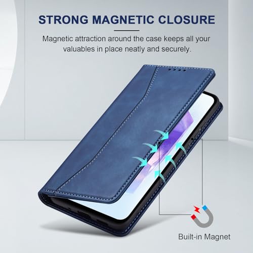 Image of Jasonyu Flip Wallet Case for Samsung Galaxy A55,Leather Magnetic Folio Cover with Card Holder,Kickstand - TPU Shockproof Durable Protective Phone Case,Blue