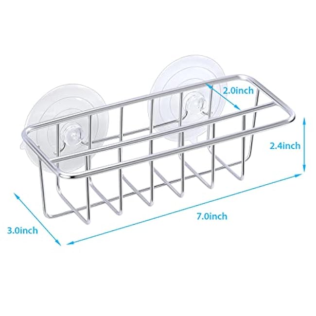 Sink Caddy Sponge Holder for Kitchen Sink Dish Cloth Hanger 2 Suspension Options(Suction Cups and Adhesive Hook), SUS304 Stainless Steel, Silver