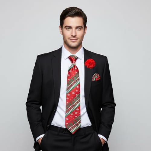 Image of 5PCS Mens Silk Tie, Pocket Square, Cufflinks, Drilled Tie Ring and Lapel Pin Set for Wedding Groom Party