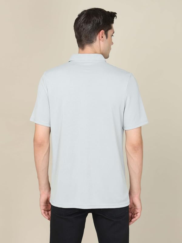 Image of TECHNOSPORT Men's Black Solid Regular Fit Spread Collar Casual Shirt with TECHNOCOOL+