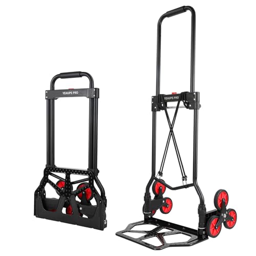 YEAUPE PRO Carretilla de Mano Plegable, Carga Capacidad máxima 50Kg- para Transporte en hogar, Garaje y Oficina, Negro - 3 Ruedas