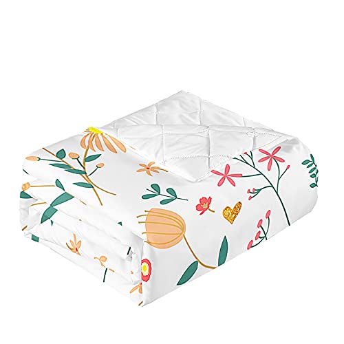 Chickwin Couvre Lit Matelassé, 3D Floral Imprimé Dessus de Lits Hiver Été Couvre-Lits Microfiber Dessus de Lit Gaufrée Couverture de Lit pour Lit 1-2 Personnes (Floral,150x200cm)